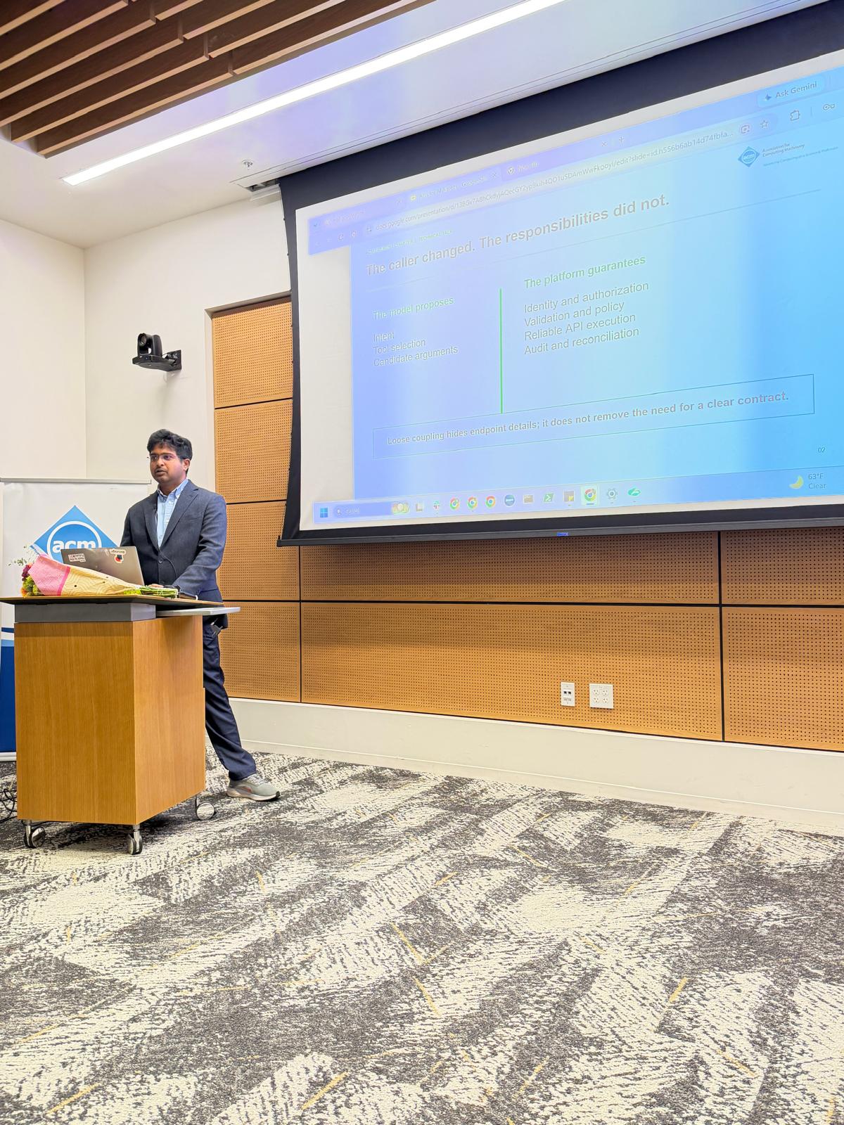 Siva Bayyavarapu presenting at the ACM Fremont Professional Chapter