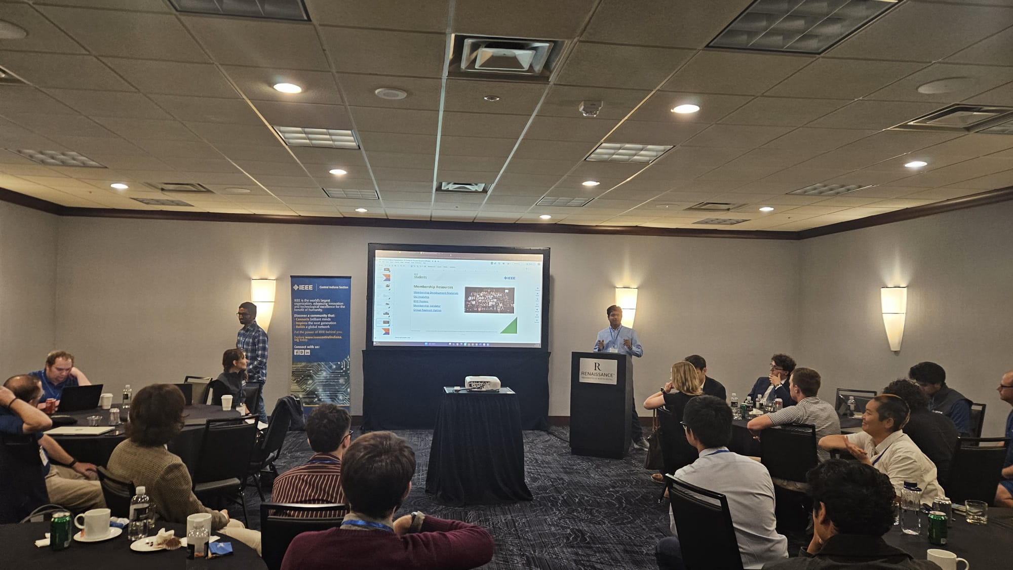 Siva Bayyavarapu speaking as SAC Chair at the IEEE Central Indiana Section SAC annual meeting